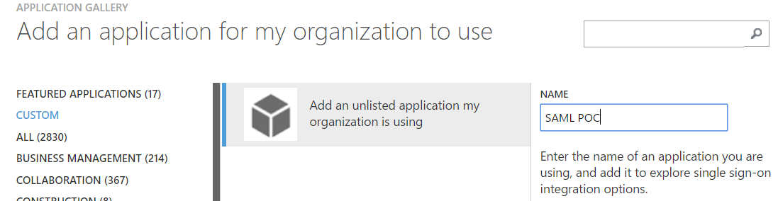 Chose to create a custom application